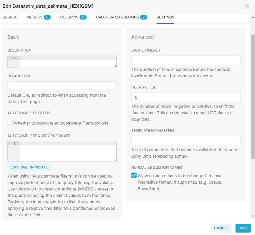 Рис. 4.13 Общие настройки набора данных