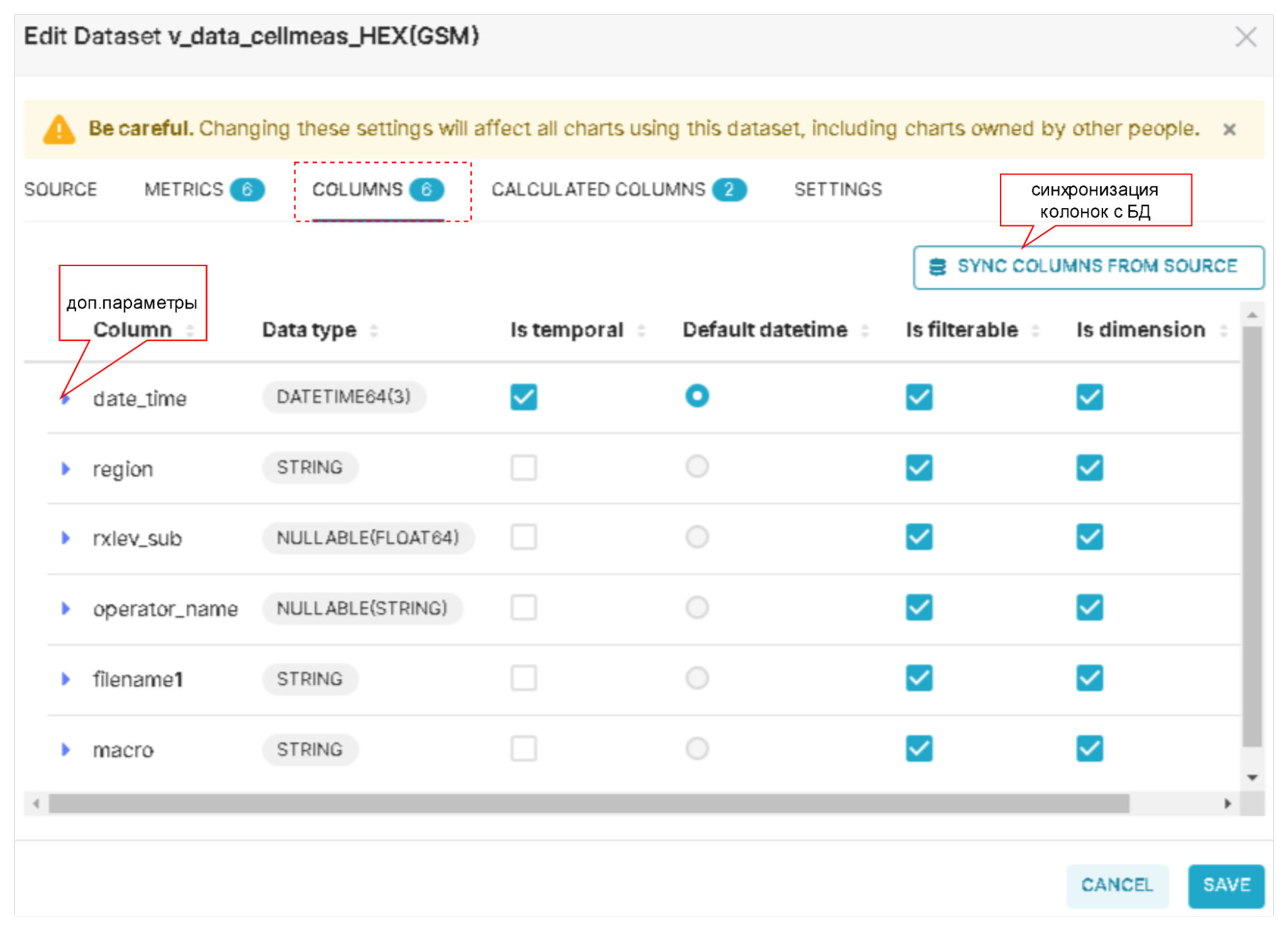 Рис. 4.11 Группа параметров "Колонки"