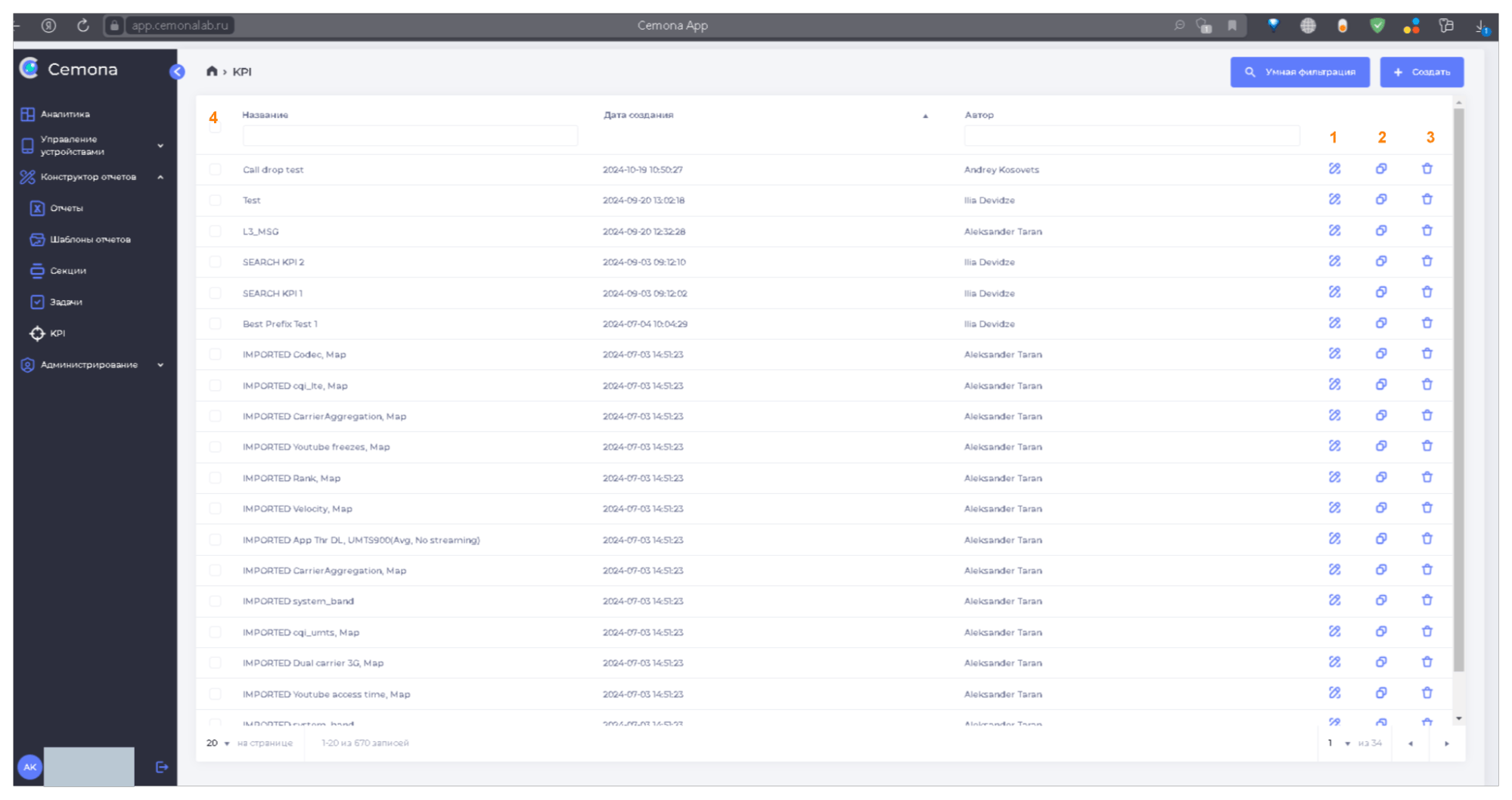 Рис.7.1 "Конструктор отчётов" (список KPI)