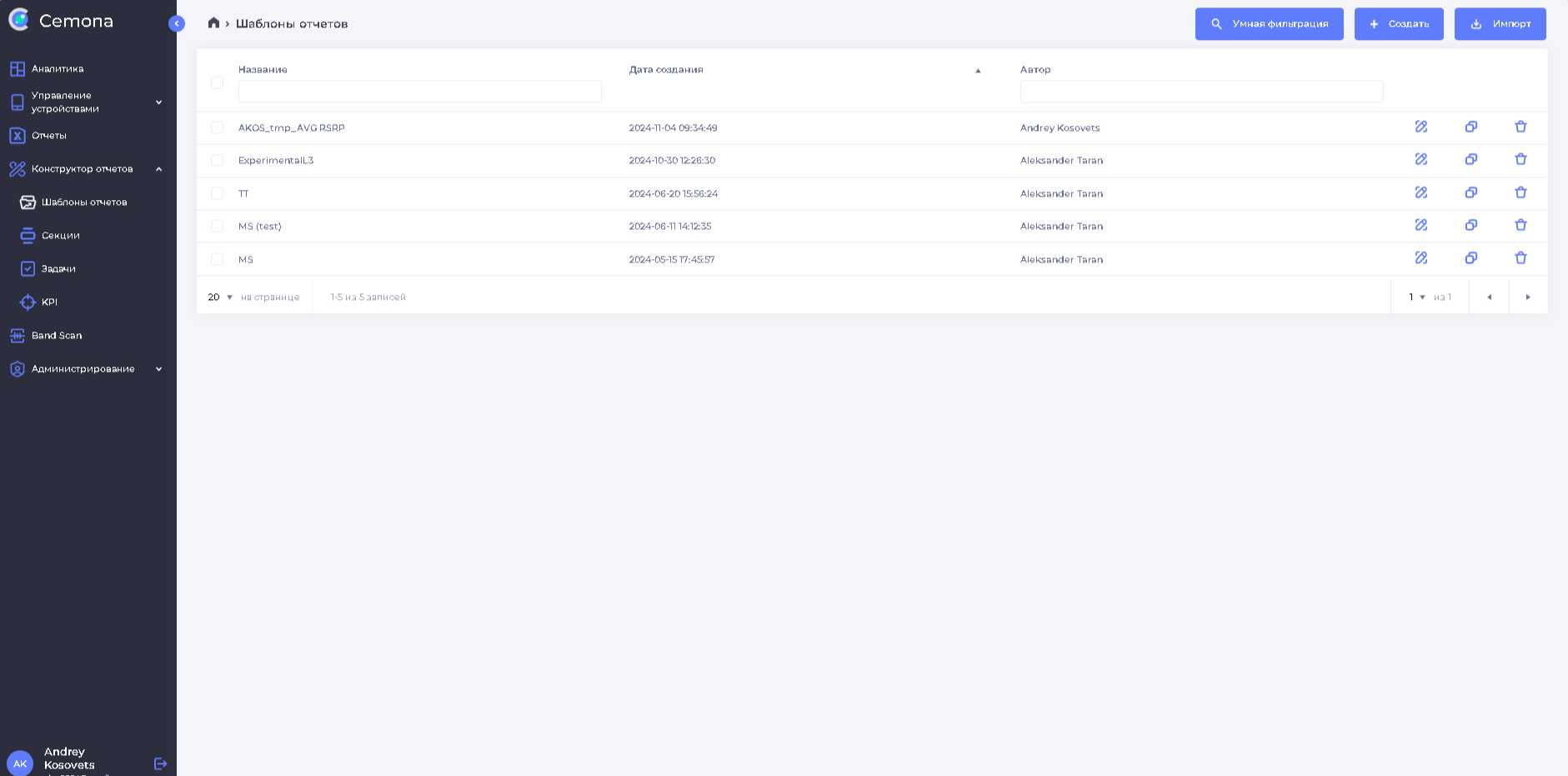 Рис. 7.23 Список шаблонов отчётов